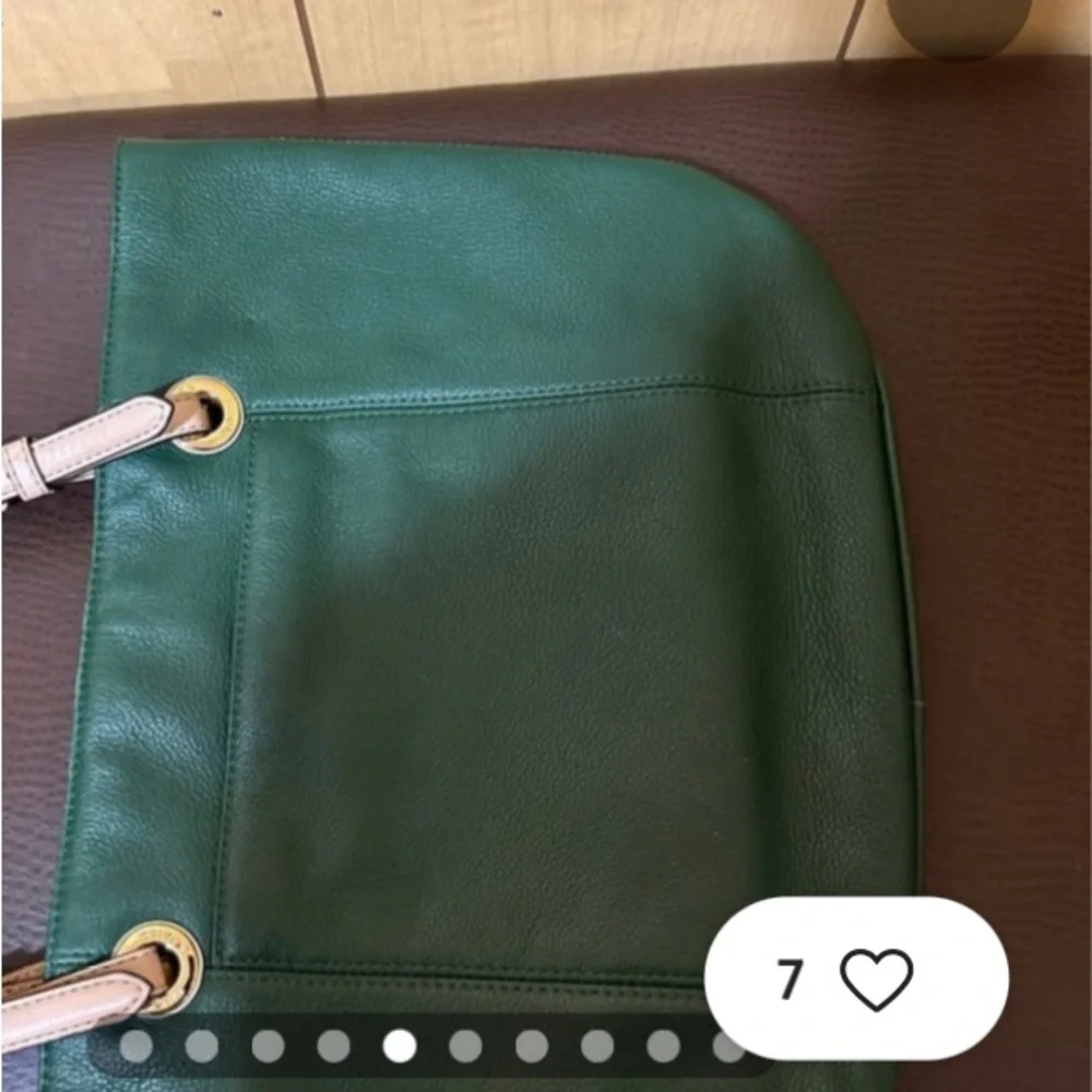 Michael Kors medium Tote dark green with light tan handles. Pre owned. - Picture 4 of 12